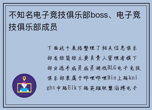 不知名电子竞技俱乐部boss、电子竞技俱乐部成员